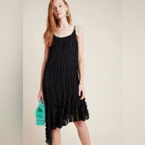 Eri + Ali Anthropologie Asymetrical black fringe flapper style dress sz S